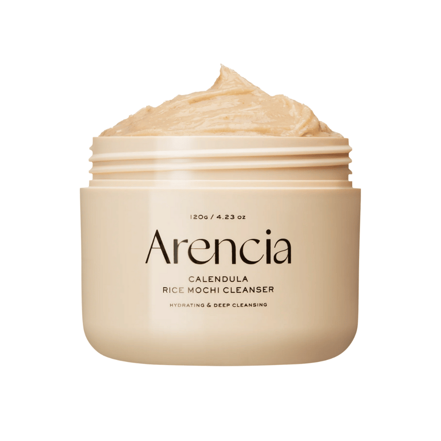 Arencia Calendula Rice Mochi Cleanser 120 g – en återfuktande och djuprengörande koreansk ansiktsrengöring med ringblomma och ris som lugnar huden och ger naturlig lyster.