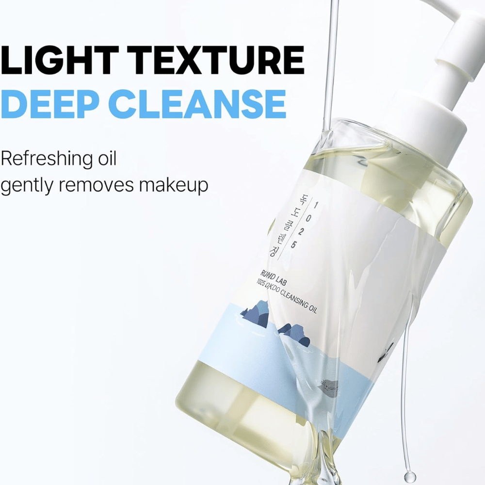 Round Lab Dokdo cleansing oil met een lichte formule die de huid hydrateert terwijl make-up en vuil worden verwijderd