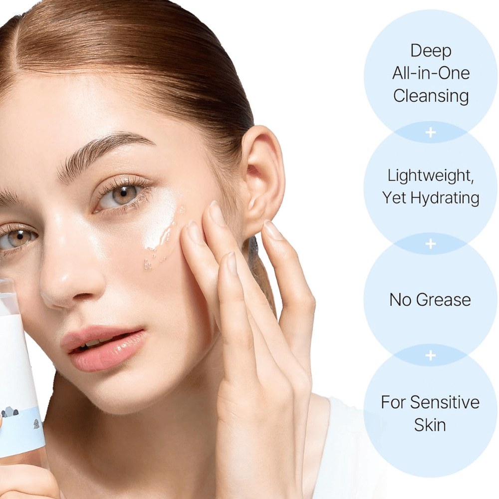 Gezichtsreiniging van Round Lab met een diepwerkende cleansing oil die de poriën mild reinigt zonder een vettig laagje achter te laten