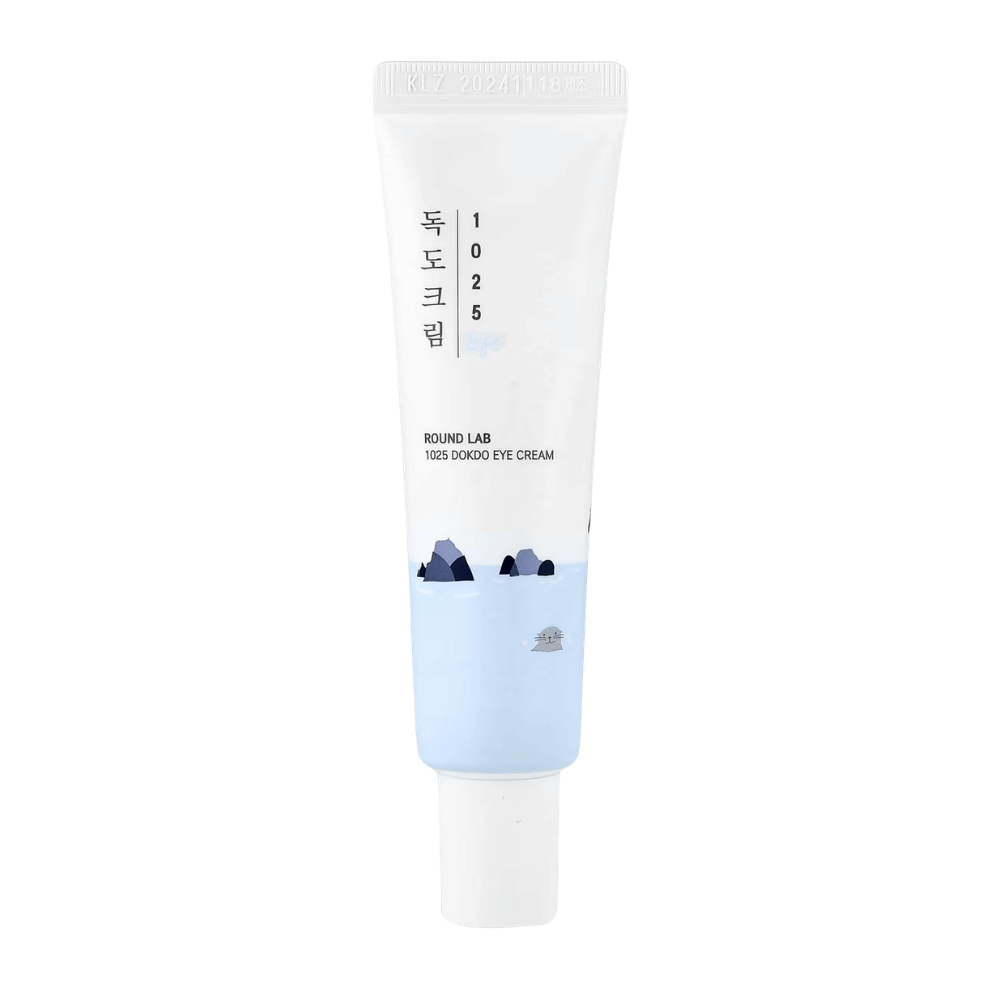 Round Lab 1025 Dokdo Eye Cream productafbeelding met minimalistisch ontwerp, hydraterende formule voor gevoelige huid en verbeterde huidelasticiteit