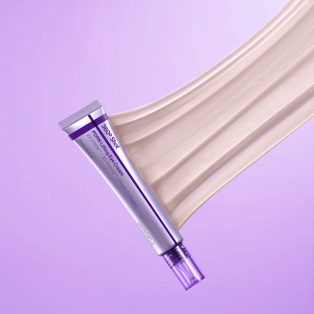 Centellian24 360º Shot PDRN Lifting Eye Cream textuur – close-up van romige eye cream met PDRN en collageen die helpt om te hydrateren en de huid rond de ogen een gladder uiterlijk te geven.