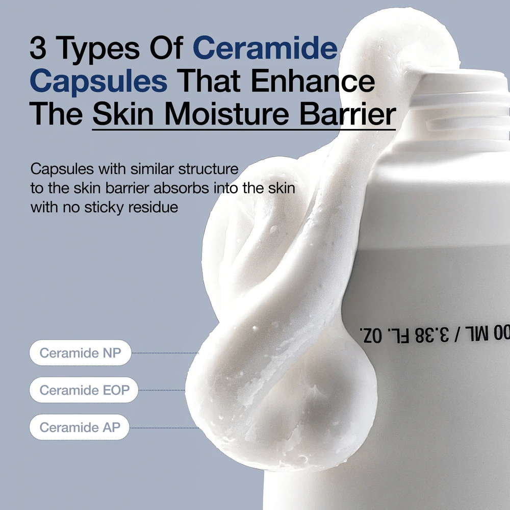 Anua 3 Ceramide Panthenol Cream met drie soorten ceramidecapsules die de vochtbarrière van de huid beschermen zonder kleverigheid.