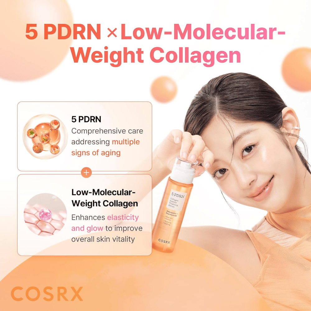 COSRX 5 PDRN Collagen Intense Vitalizing Serum met collageen met laag molecuulgewicht dat zorgt voor een stevigere huid, glans en een anti-aging effect