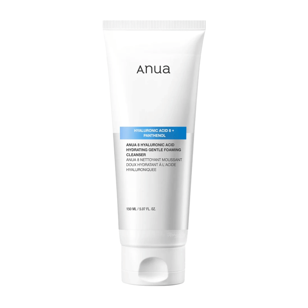 Anua 8 Hyaluronic Acid Hydrating Gentle Foaming Cleanser is een zachte reinigingscrème die acht soorten hyaluronzuur en panthenol combineert om intense hydratatie te bieden en de huidbarrière te beschermen. Het produceert een zacht en rijk schuim dat effectief vuil en make-up verwijdert zonder de huid uit te drogen.