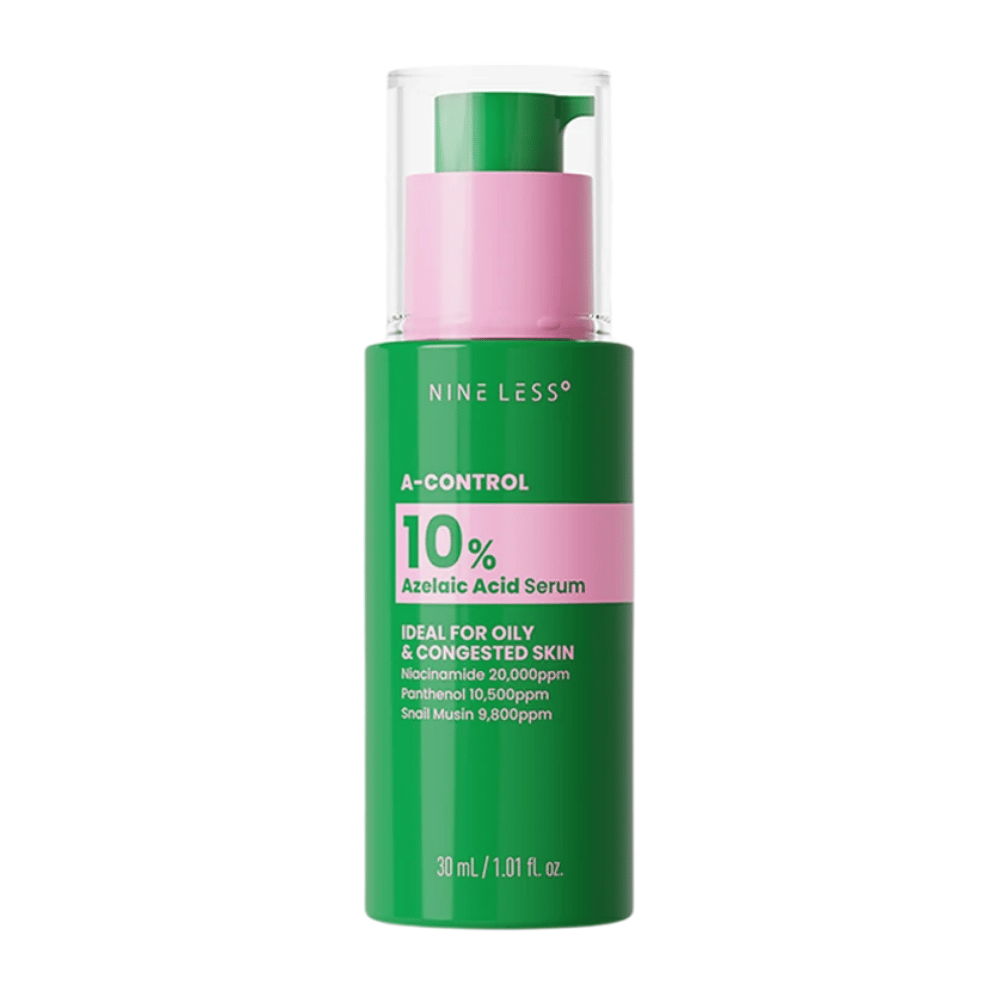 NINELESS A-Control 10% Azelaic Acid Serum 30 ml in groene pompflacon voor vette en verstopte huid.