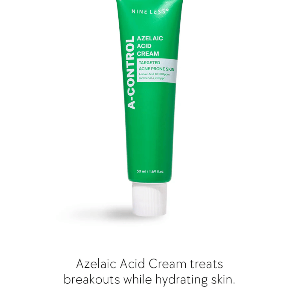 NINELESS Azelaic Acid Cream gezichtscrème – crème voor acne-gevoelige huid die helpt puistjes te bestrijden, de huid te hydrateren en de huidskleur te egaliseren.