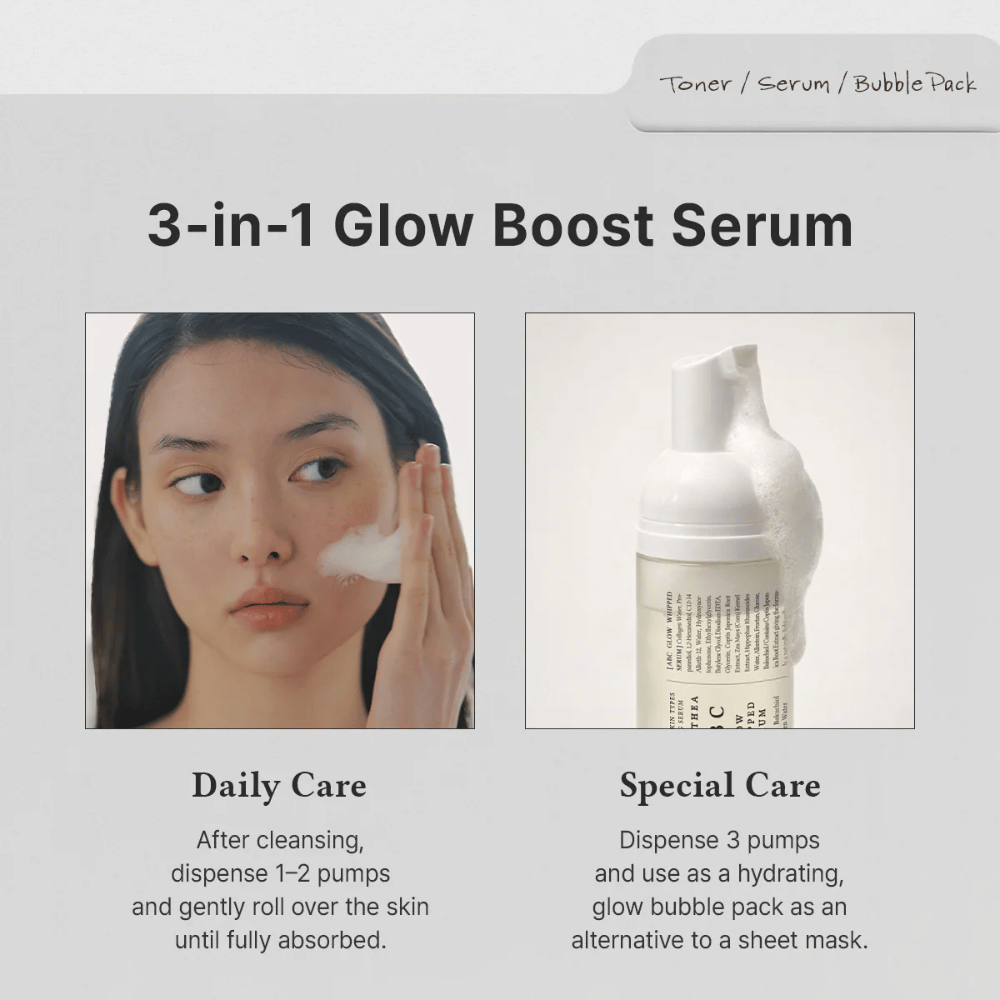 Afbeelding – gebruik (dagelijks vs speciale verzorging)
Dr. Althea ABC Glow Whipped Serum wordt gebruikt als dagelijks serum of als hydraterend bubble-masker voor extra glow en intensieve huidverzorging.