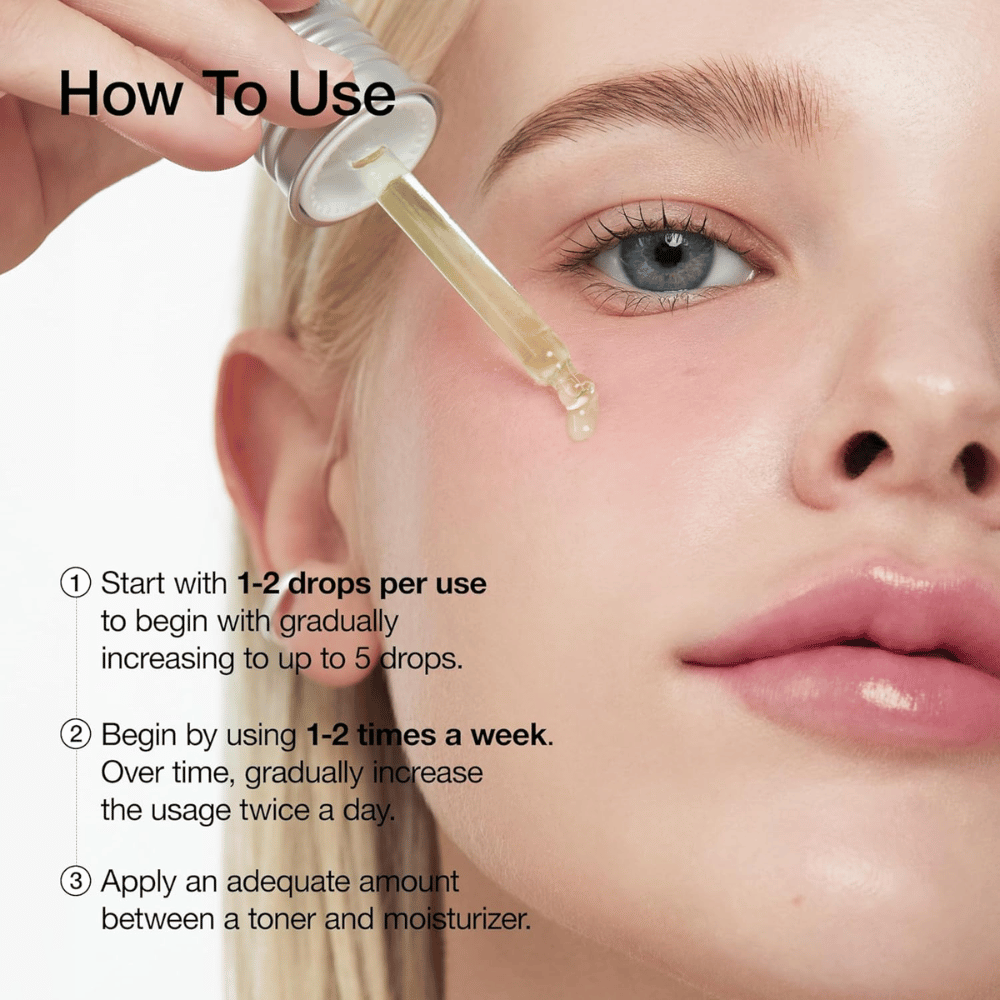 Gebruik van ANUA Azelaic Acid 10+ Hyaluron Serum:

Begin met 1-2 druppels en verhoog geleidelijk tot 5 druppels.
Gebruik 1-2 keer per week en verhoog daarna naar dagelijks gebruik 's ochtends en 's avonds.
Breng aan tussen toner en vochtinbrengende crème.