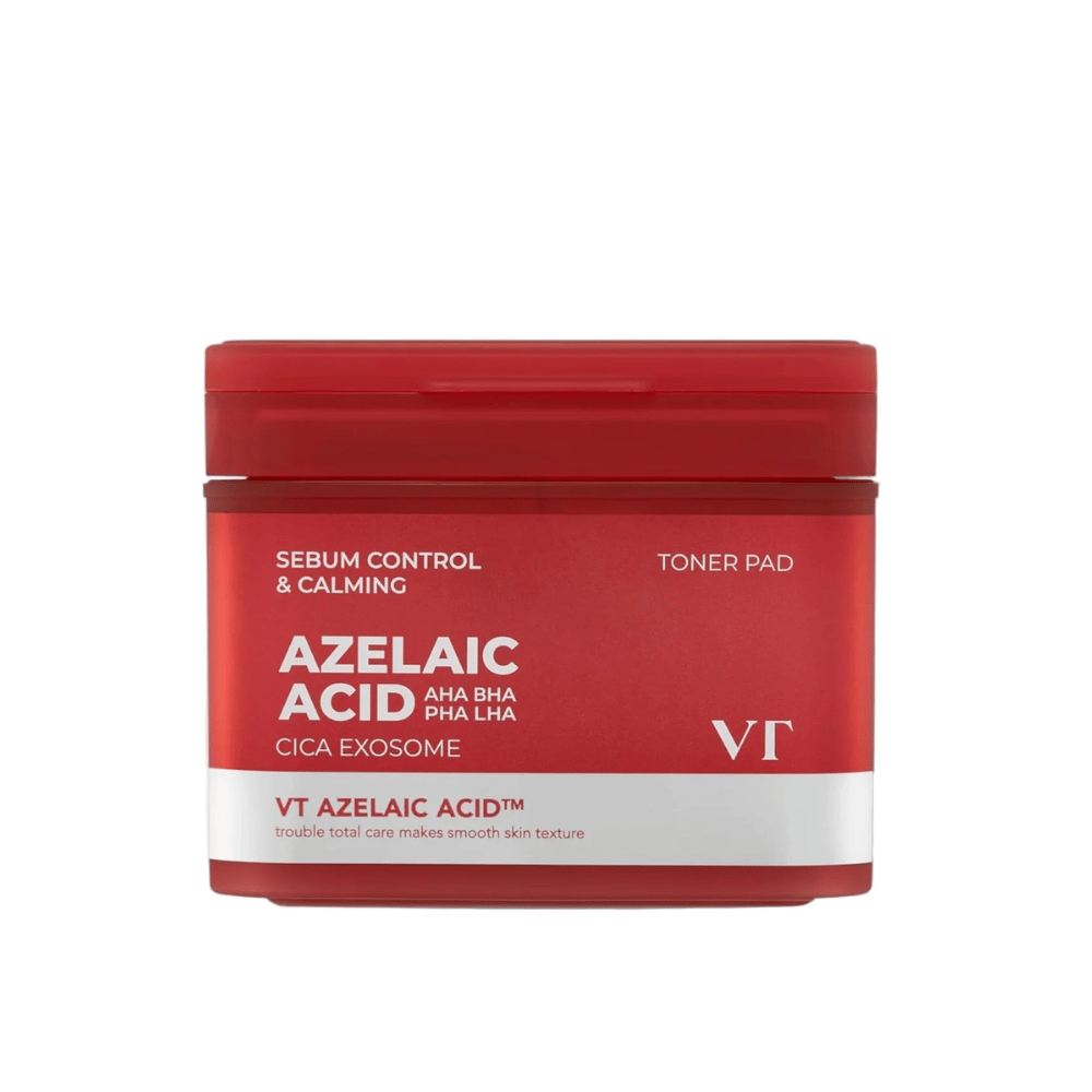 Productafbeelding van VT Azelaic Acid Cica Exosome Toner Pad – dagelijkse milde peeling die talg vermindert en de huid kalmeert.
