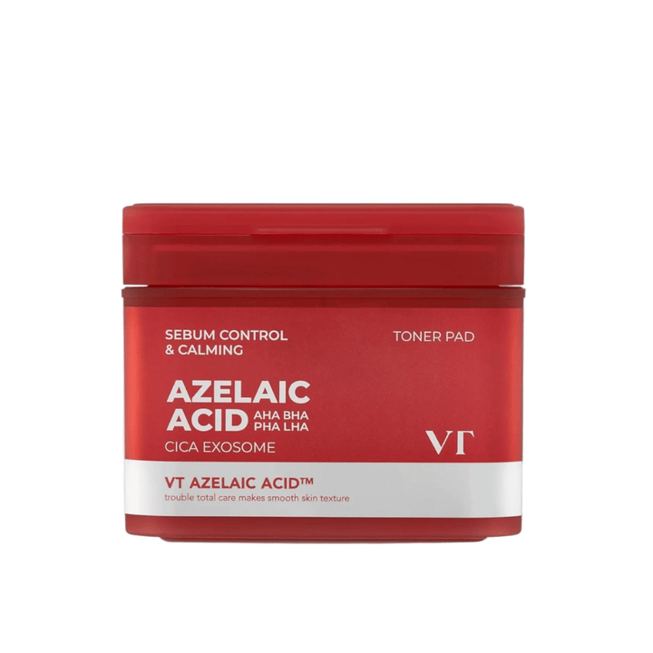 Productafbeelding van VT Azelaic Acid Cica Exosome Toner Pad – dagelijkse milde peeling die talg vermindert en de huid kalmeert.
