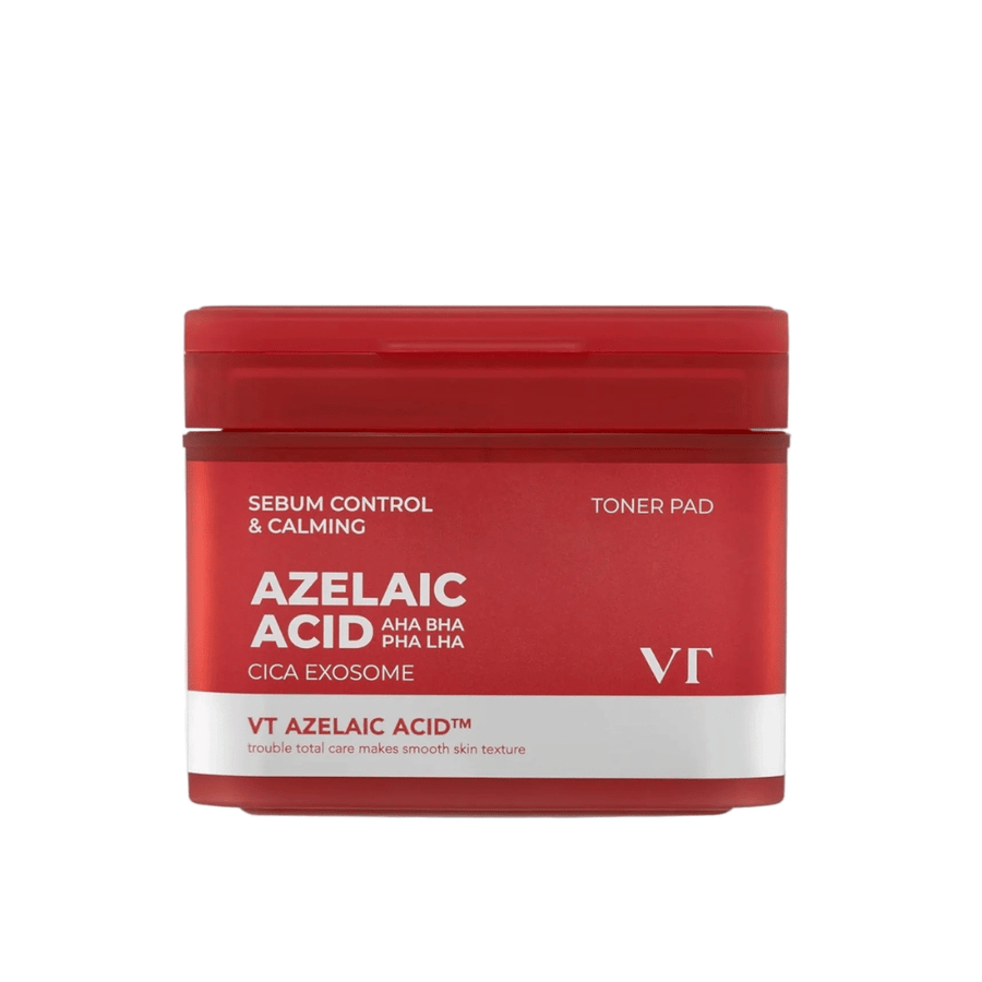 Productafbeelding van VT Azelaic Acid Cica Exosome Toner Pad – dagelijkse milde peeling die talg vermindert en de huid kalmeert.