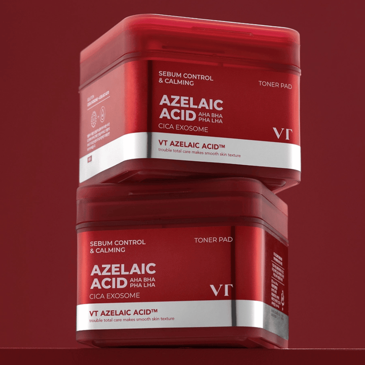 Twee potten VT Azelaic Acid Toner Pad – effectieve talgcontrole en huidkalmerende verzorging met Cica Exosome.