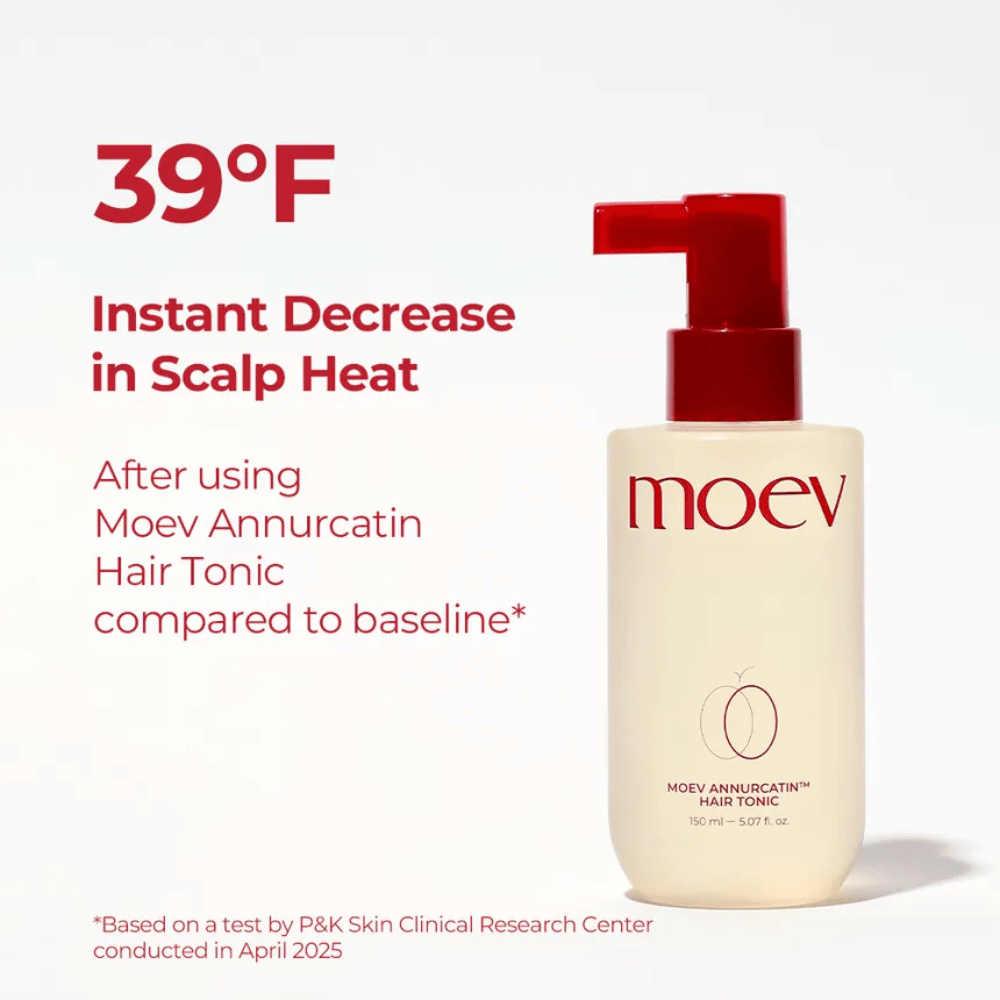 MOEV Annurcatin Hair Tonic – klinisch geteste haarverzorging die de hoofdhuid koelt en de warmte met tot 39°F vermindert voor gezonder haar.