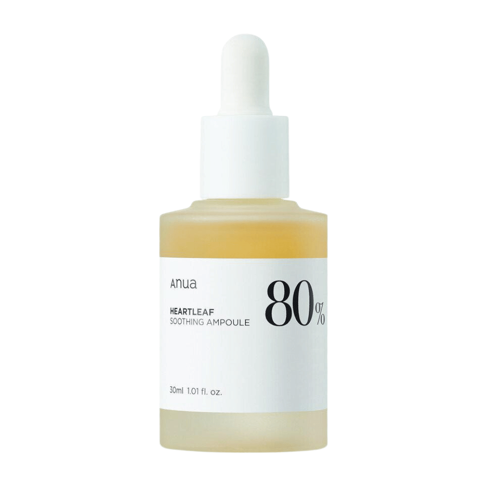 Een Anua Heartleaf 80% kalmerende ampul met witte achtergrond.