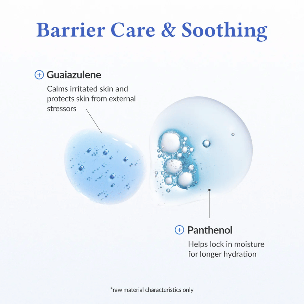 Barrier Care & Soothing in Dr. Althea Aqua Marine Deep Serum met guaiazuleen dat geïrriteerde huid kalmeert en beschermt tegen externe stress, evenals panthenol dat vocht bindt en de huidbarrière versterkt voor langdurige hydratatie.