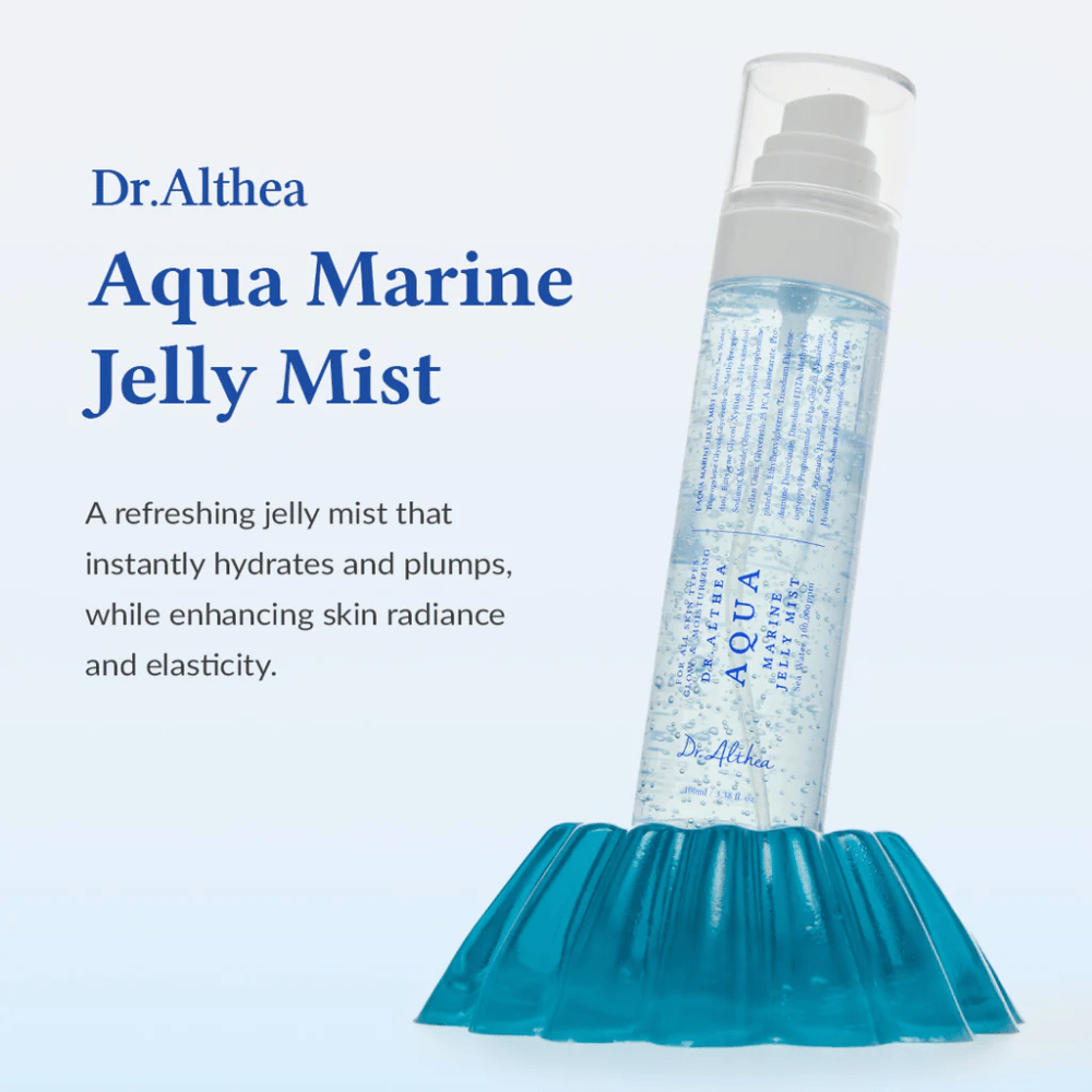 Dr. Althea Aqua Marine Jelly Mist gepresenteerd als hydraterende gezichtsmist voor dagelijkse huidverzorging