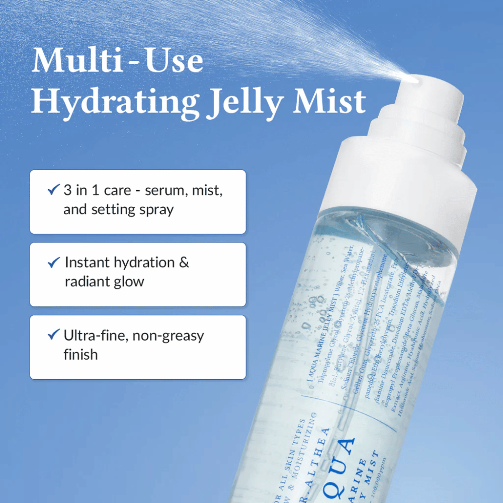 Dr. Althea Aqua Marine Jelly Mist als multifunctionele gezichtsspray voor serum, mist en setting spray in één