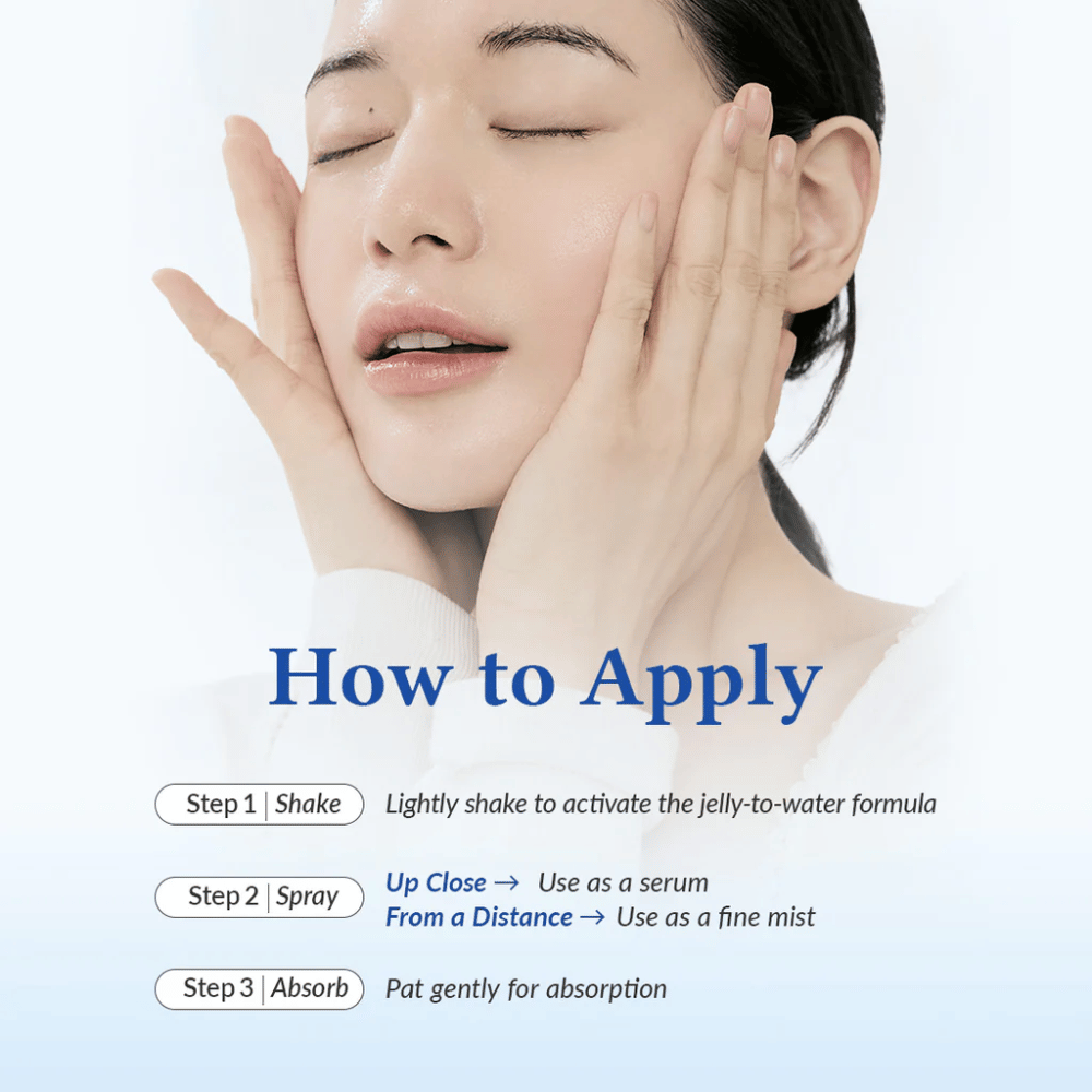 Dr. Althea Aqua Marine Jelly Mist – hoe het product wordt aangebracht in de gezichtsverzorgingsroutine voor gehydrateerde en volle huid