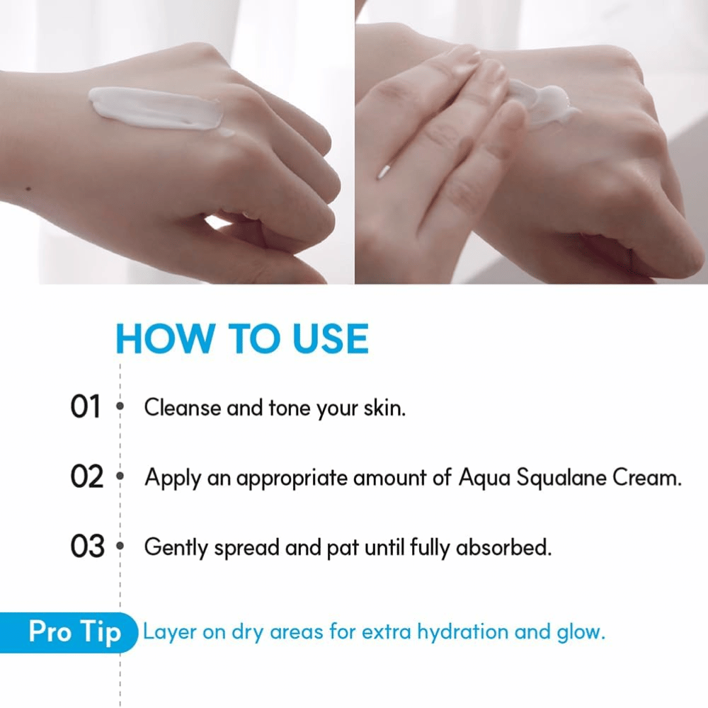 S.NATURE Aqua Squalane Moisturizing Cream wordt op de huid aangebracht voor intensieve hydratatie en een zachte, soepele huidbarrière.