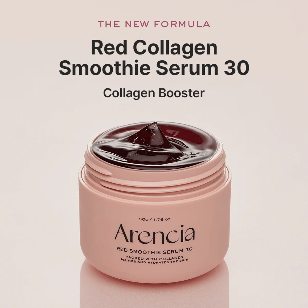 Arencia Red Smoothie Serum 30 in roze pot, nieuwe formule die werkt als collageenbooster.