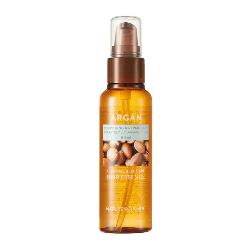 Productafbeelding van Nature Republic Argan Essential Moisture Hair Oil 80 ml – voedende haarolie voor droog en beschadigd haar.