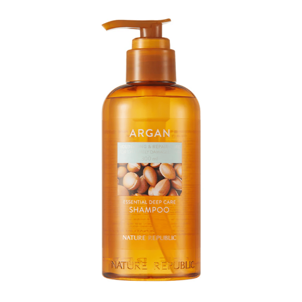 Productafbeelding van Nature Republic Argan Essential Moisture Repairing Shampoo – voedende shampoo voor sterker en glanzender haar.
