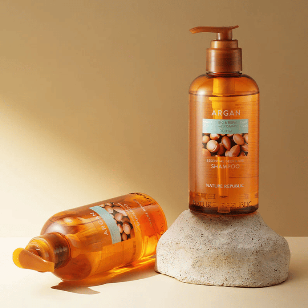 Nature Republic Argan Essential Moisture Repairing Shampoo 300 ml – verzorgende shampoo met arganolie voor droog en beschadigd haar.