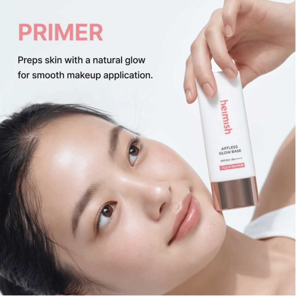 Heimish Artless Glow Base SPF50+ PA++++ wordt gebruikt als primer vóór make-up voor een egale basis met natuurlijke glow.