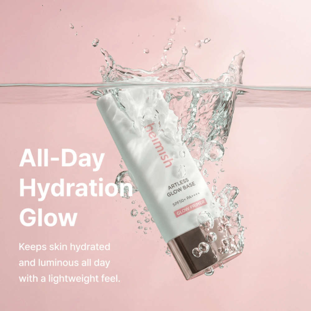 Heimish Artless Glow Base SPF50+ PA++++ – hydraterende zonbescherming en glow primer met lichte formule voor een stralende huid de hele dag.