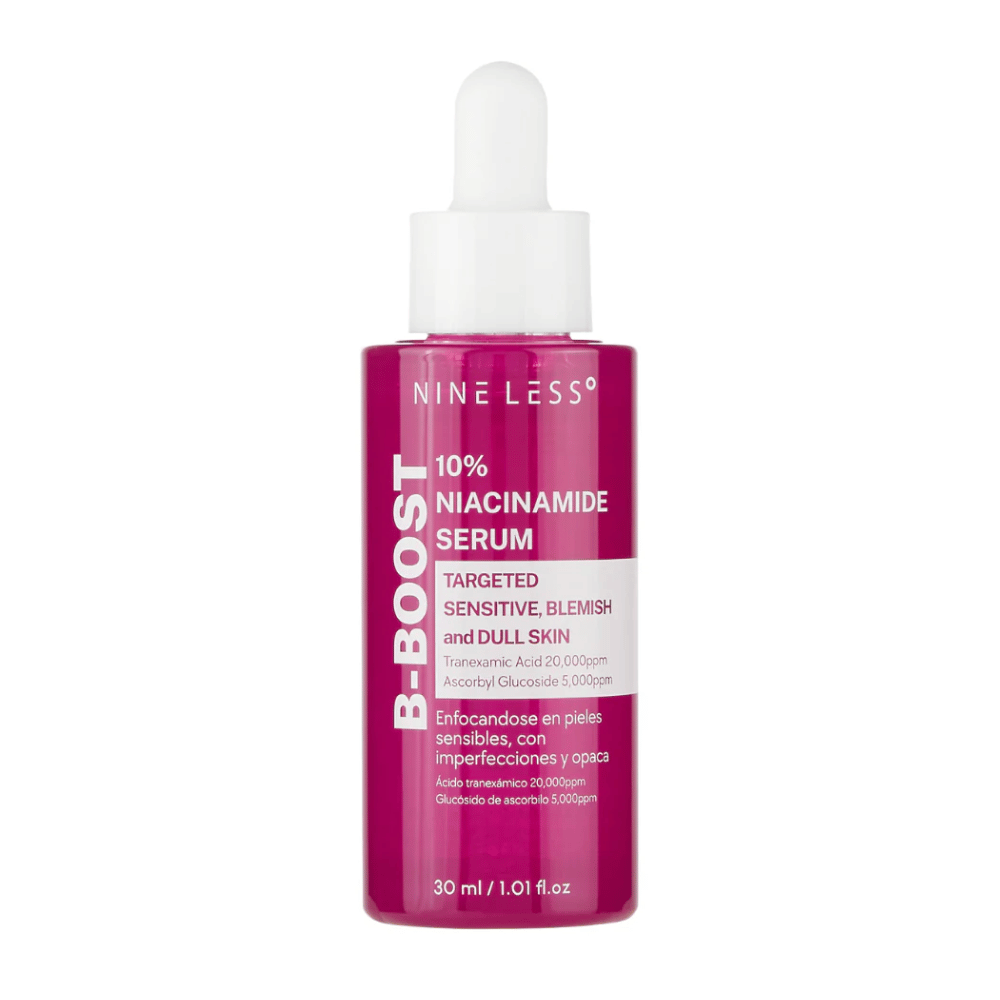 B-Boost 10% Niacinamide Serum in een fles met pipet.