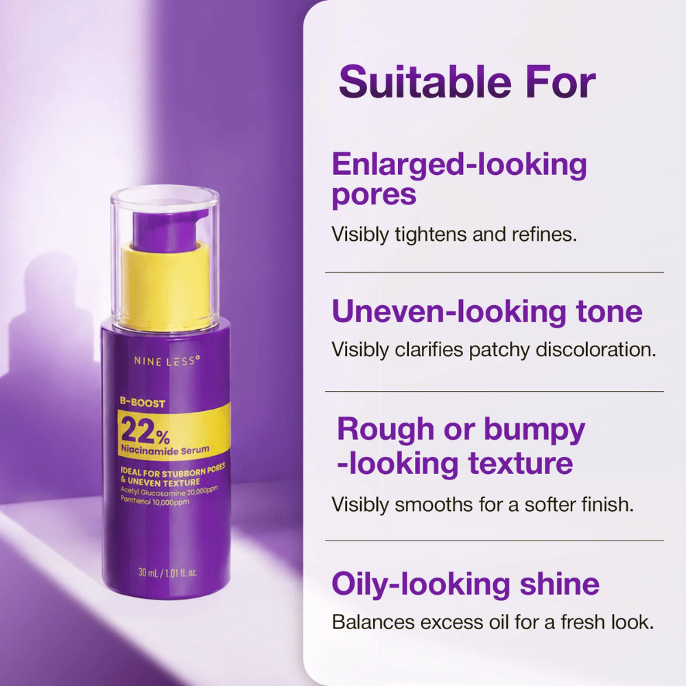 2. NINE LESS B-Boost 22% Niacinamide Serum – serum voor grote poriën, een ongelijkmatige teint en een grove huidtextuur