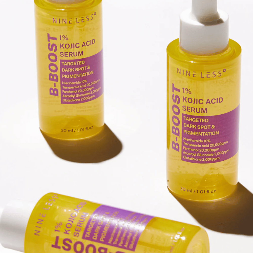 B-Boost 1% Kojic Acid Serum in flessen met pipet, voor donkere vlekken en pigmentatie.