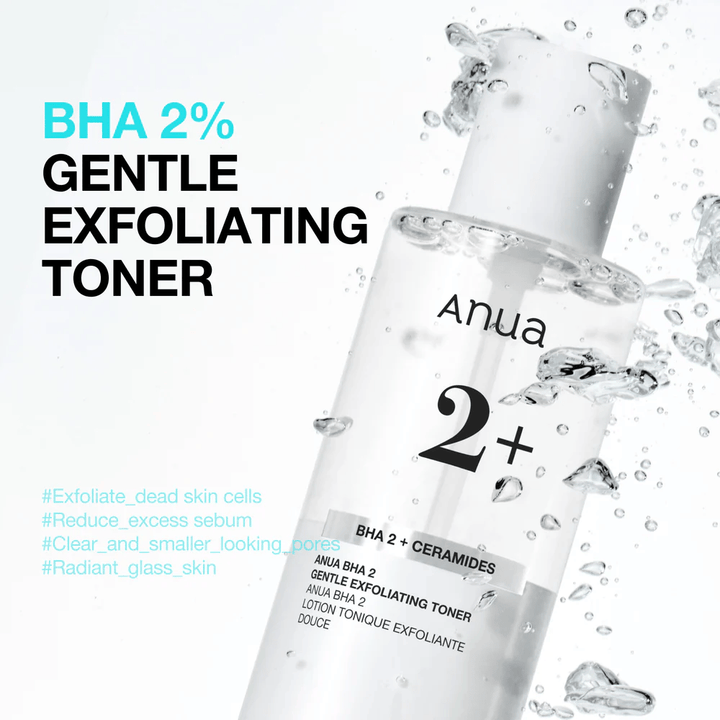 Anua BHA 2% Gentle Exfoliating Toner met ceramiden – milde BHA-toner die verstopte poriën en overtollig talg vermindert