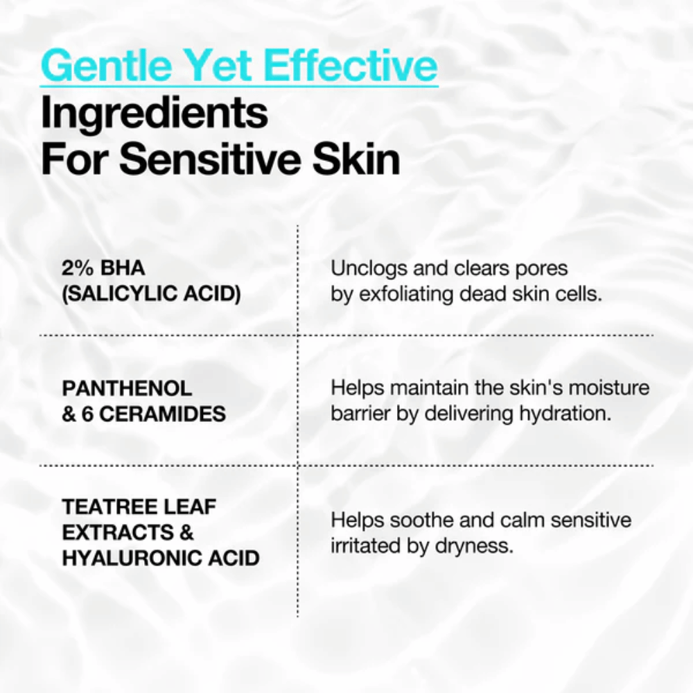 Anua BHA 2% Gentle Exfoliating Toner – ingrediënten voor gevoelige huid met 2% BHA, panthenol, ceramiden en hyaluronzuur