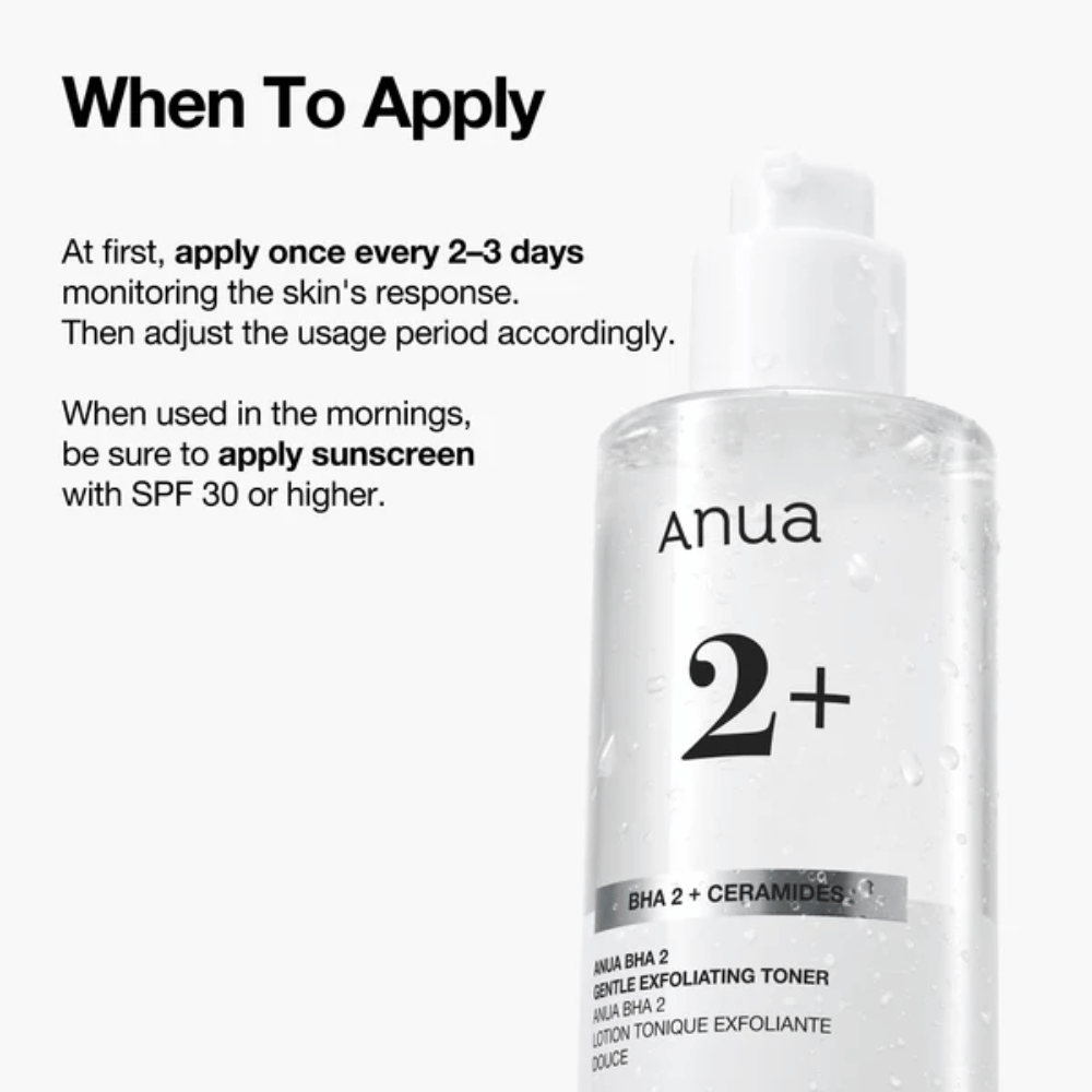 Anua BHA 2% Gentle Exfoliating Toner met ceramiden – gebruiksinstructie, exfoliërende toner voor gevoelige huid met BHA (salicylzuur)