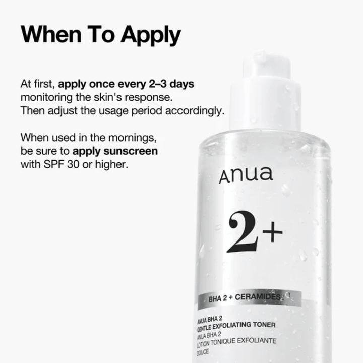 Anua BHA 2% Gentle Exfoliating Toner met ceramiden – gebruiksinstructie, exfoliërende toner voor gevoelige huid met BHA (salicylzuur)