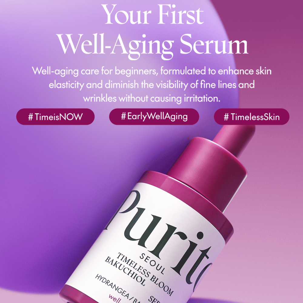 Purito Timeless Bloom Bakuchiol Serum is je eerste introductie tot well-aging verzorging. Perfect voor beginners, verbetert de elasticiteit van de huid en vermindert de zichtbaarheid van fijne lijntjes zonder irritatie. Ervaar tijdloze schoonheid met een milde en effectieve formule.