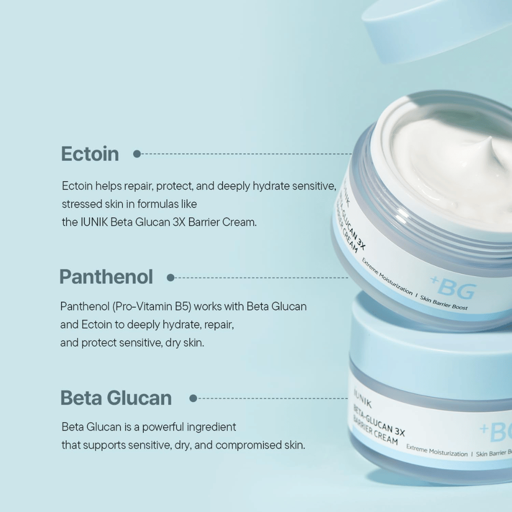 iUNIK Beta-Glucan 3X Barrier Cream met bèta-glucaan, ectoine en panthenol voor intensieve hydratatie en een versterkte huidbarrière