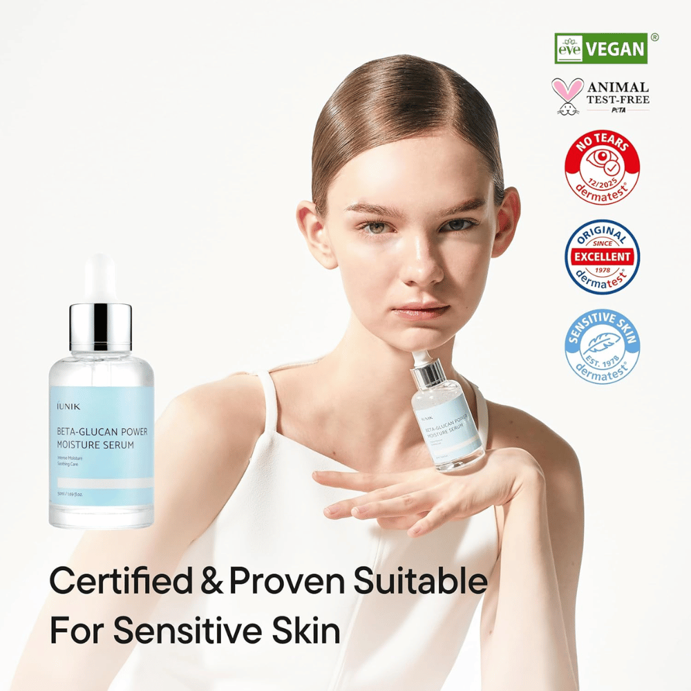 iUNIK Beta-Glucan Power Moisture Serum – veganistisch en cruelty-free serum dat geschikt is voor gevoelige huid en de huidbarrière versterkt