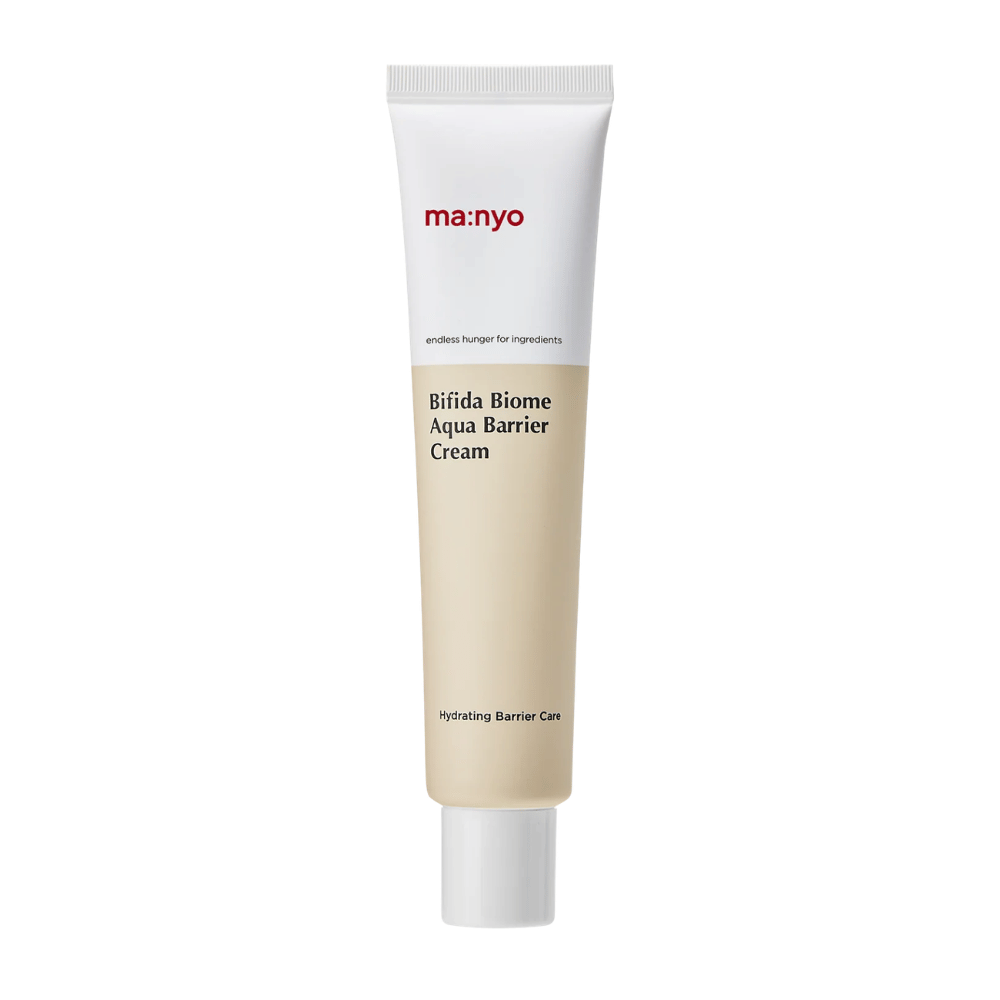 5. Ma:nyo Bifida Biome Aqua Barrier Cream – lichte en hydraterende gezichtscrème die de huidbarrière versterkt in een witte en beige tube