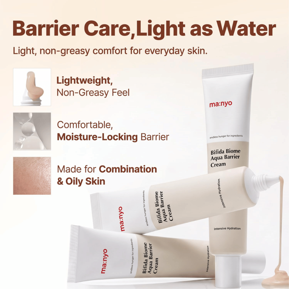 3. Ma:nyo Bifida Biome Aqua Barrier Cream – hydraterende barrièrecrème met lichte textuur voor vette en gemengde huid