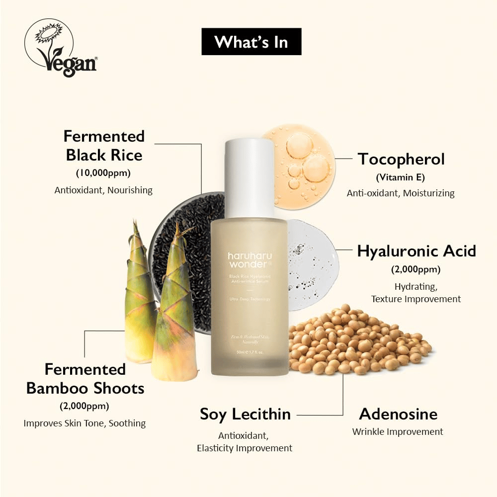 Haruharu Wonder Black Rice Hyaluronic Anti-Wrinkle Serum met gefermenteerde zwarte rijst, hyaluronzuur en vitamine E