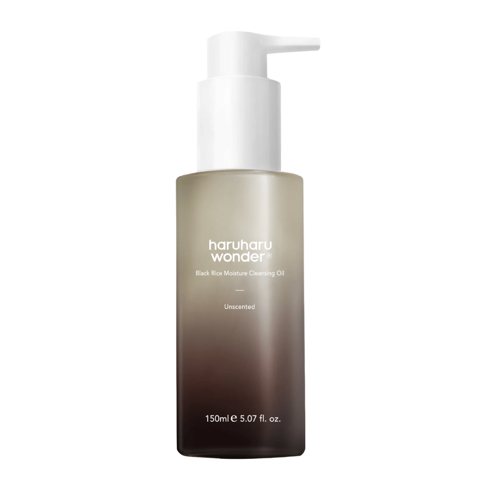 Haruharu Wonder Black Rice Moisture Cleansing Oil Unscented 150 ml – milde olie reiniging met zwarte rijst die de huid diep hydrateert en reinigt.