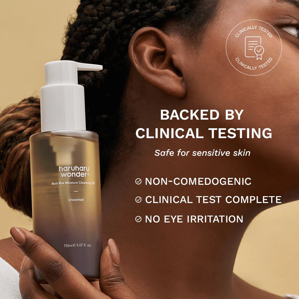 Haruharu Wonder Black Rice Moisture Cleansing Oil 150 ml – klinisch geteste olie reiniging voor de gevoelige huid, niet-comedogeen en zonder oogirritatie.