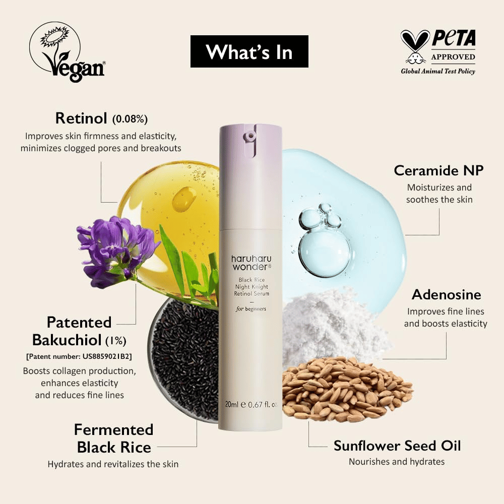Haruharu Wonder Black Rice Night Knight Retinol Serum – retinol, bakuchiol, ceramide en gefermenteerde zwarte rijst