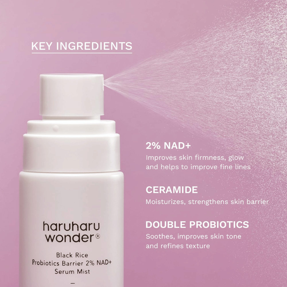 Haruharu Wonder Black Rice Probiotics Barrier 2% NAD+ Serum Mist met NAD+, ceramiden en probiotica