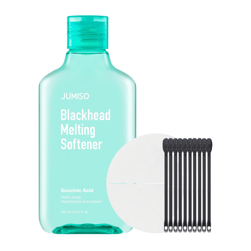 Productafbeelding van JUMISO Blackhead Melting Softener Special Set. Bevat fles, pads en wattenstaafjes voor effectieve mee-eter behandeling.