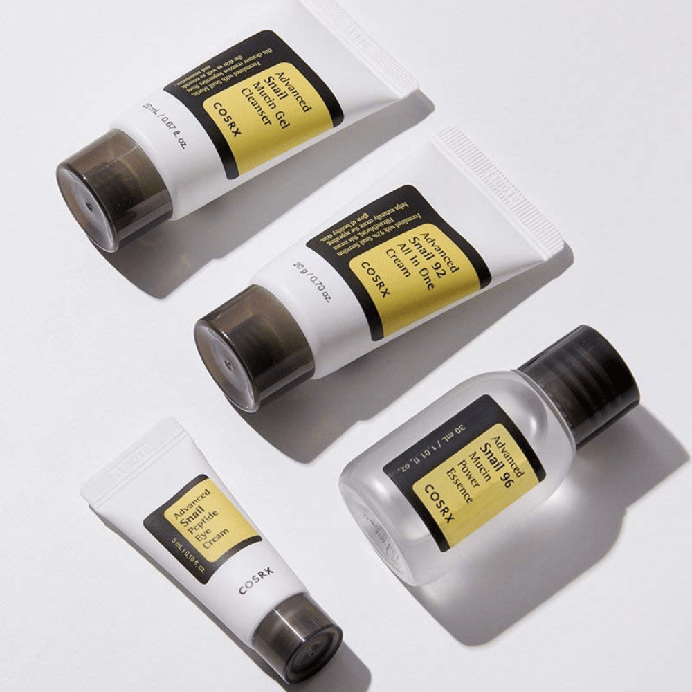 COSRX All About Snail Kit – reisverpakkingen met Snail Gel Cleanser, Snail 92 All In One Cream, Snail 96 Mucin Essence en Snail Peptide Eye Cream