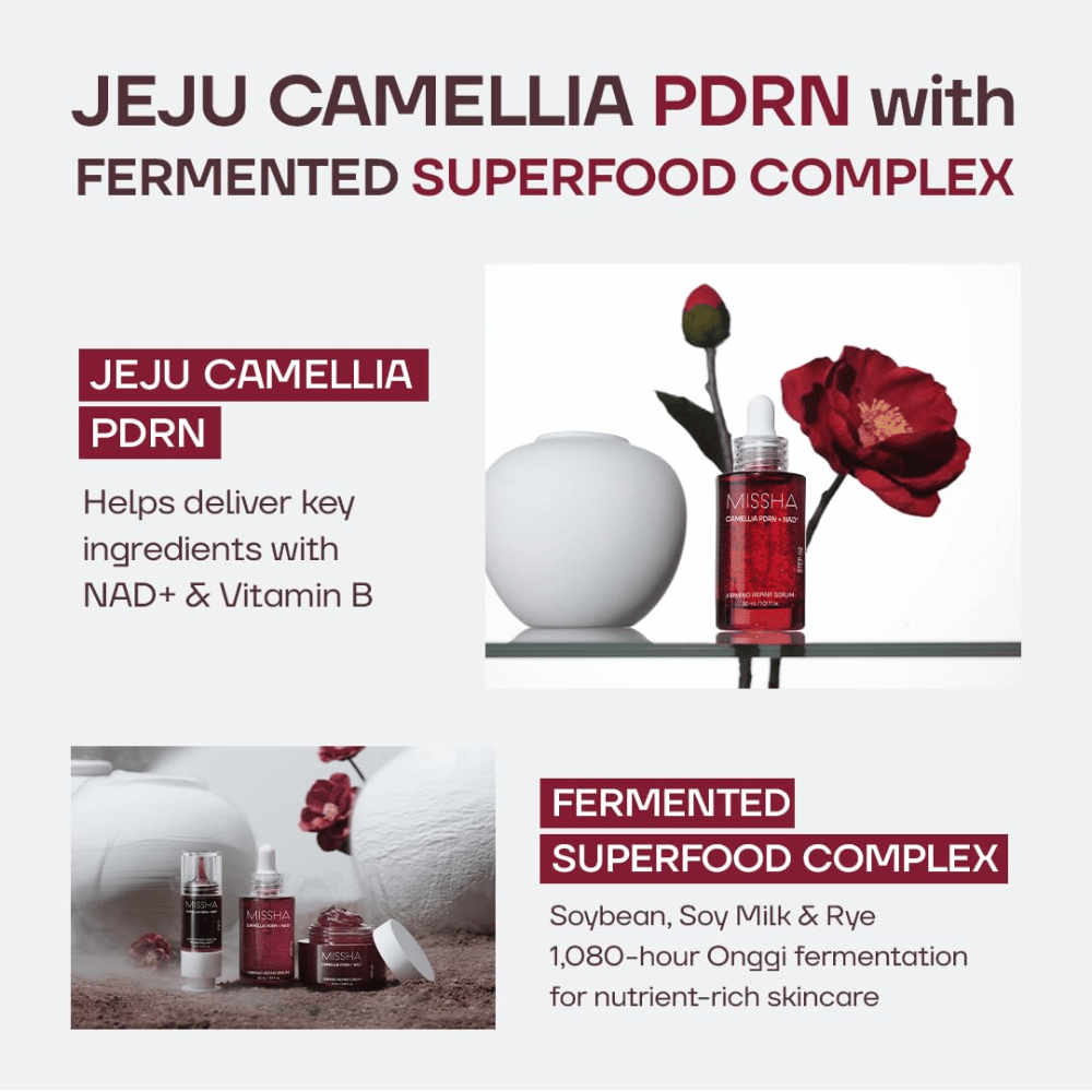 2. MISSHA Camellia PDRN NAD+ Firming Repair Serum – serum met camelia van Jeju en gefermenteerde ingrediënten zoals soja en rogge