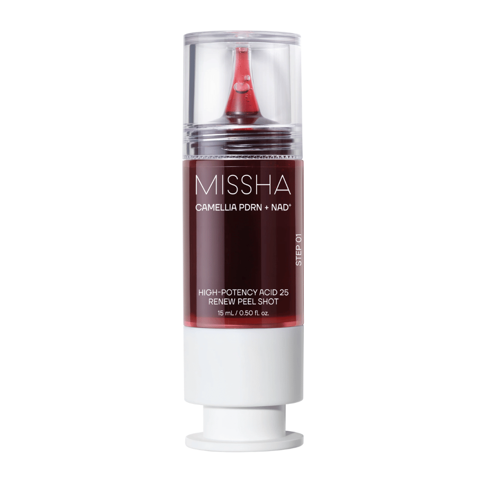 6. MISSHA Camellia PDRN NAD+ High-Potency Acid 25 Renew Peel Shot 15 ml – exfoliërende peeling in rode en witte verpakking